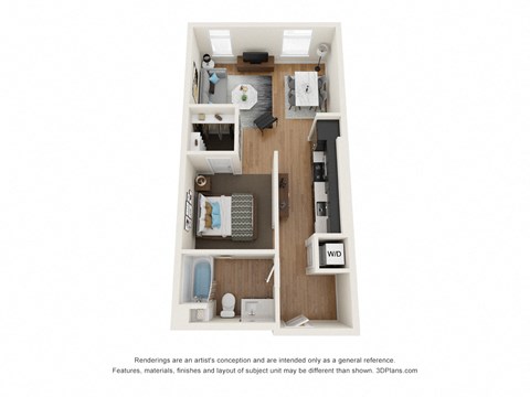 The Postmark Apartments I1B 3D Floor Plan
